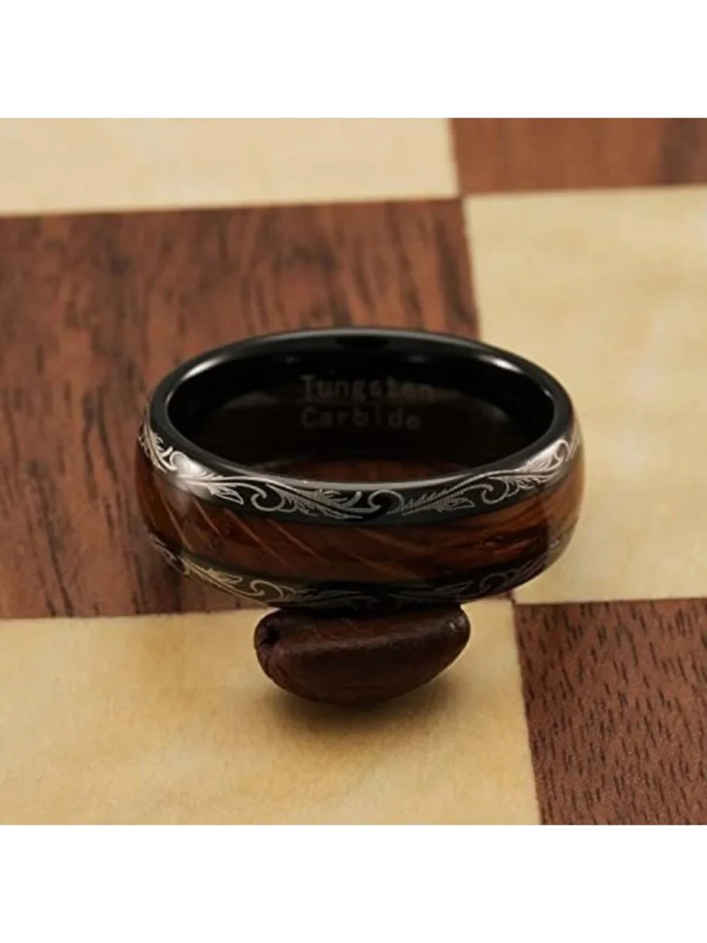 Vintage Tungsten Rings for Men & Women, Whiskey Barrel Wood Inlay, Sizes 6-16